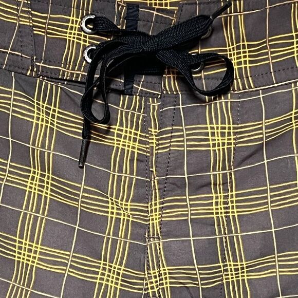Patagonia Mens Board Surf Beach Shorts Mustard Brown Plaid Print Sz 34 Host Pick - Picture 5 of 7